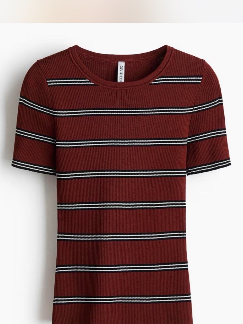H&M Women's Rust Striped Ribbed Short-Sleeve Top {Small} - Picture 3 of 5